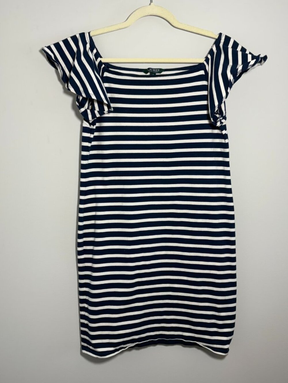 Lauren by Ralph Lauren Off-the-Shoulder Striped Dress – Size Small